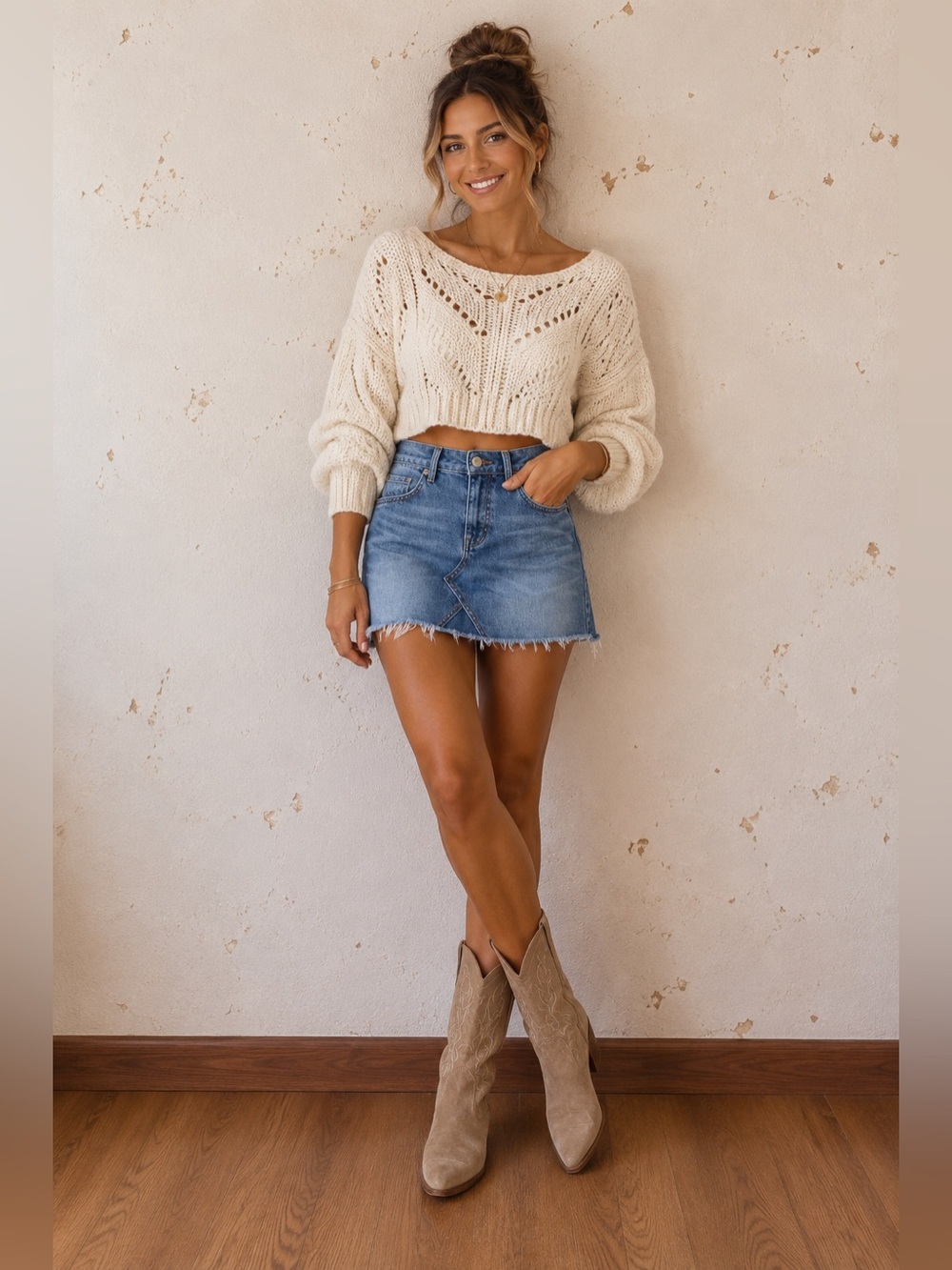 Chelsea & Violet Distressed Denim Mini Skirt Raw Hem Medium Wash